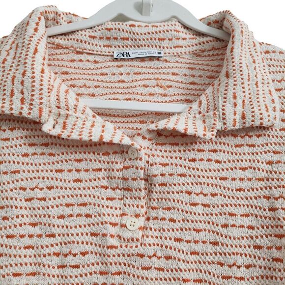 Zara Crop Top Womens Medium Orange Blouse Collared Bloggers Favorite Shirt - Picture 2 of 8
